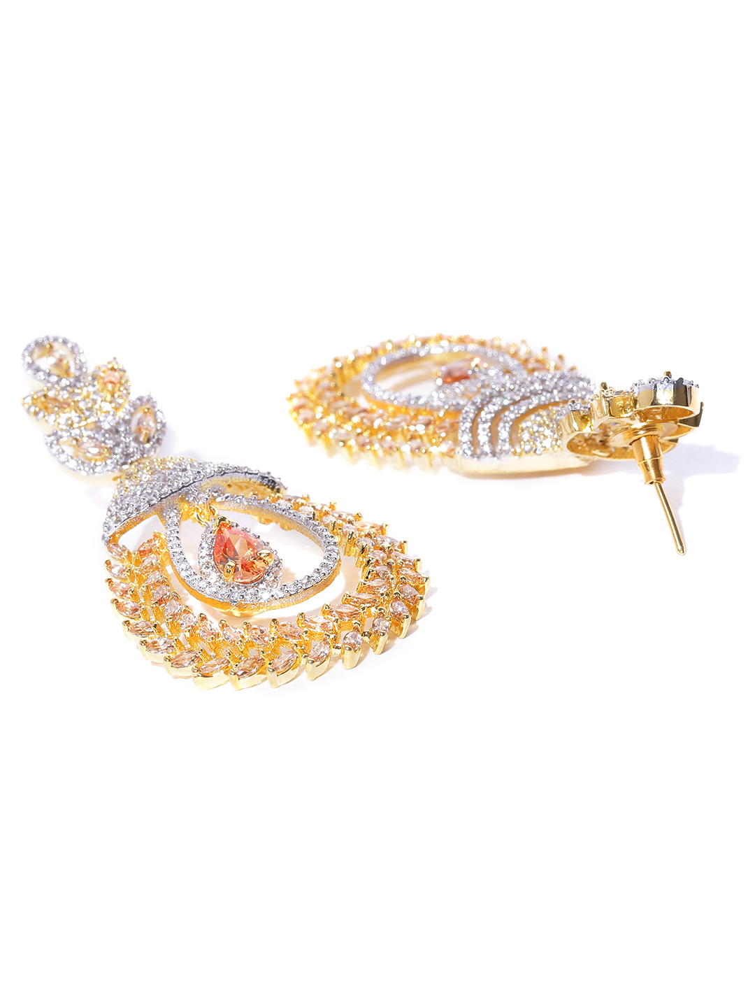 YouBella Gold-Plated Teardrop-Shaped Stone-Studded Drop Earrings